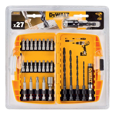 SET TALADRO/ATORNILLADOR + ADAPT. 27 PIEZAS DT71507-QZ