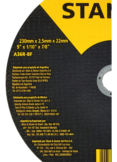 DISCO CORTE METAL INOX 9x2,5MM STA8069 STANLEY