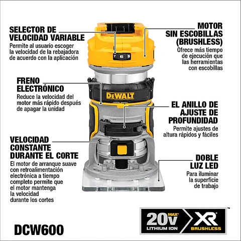 FRESADORA COMPACTA 20V BRUSHLESS S/BATERIA DCW600B DEWALT