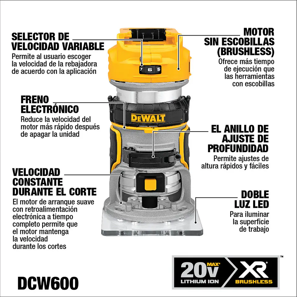 FRESADORA COMPACTA 20V BRUSHLESS S/BATERIA DCW600B DEWALT 2