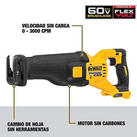 SIERRA SABLE RECIPROCA 1-1/8" FLEXVOLT 60V DCS389T2-B2 DEWALT