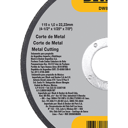 DISCO CORTE METAL INOX 4-1/2"x1 MM INDUSTRIAL DW84401 DEWALT