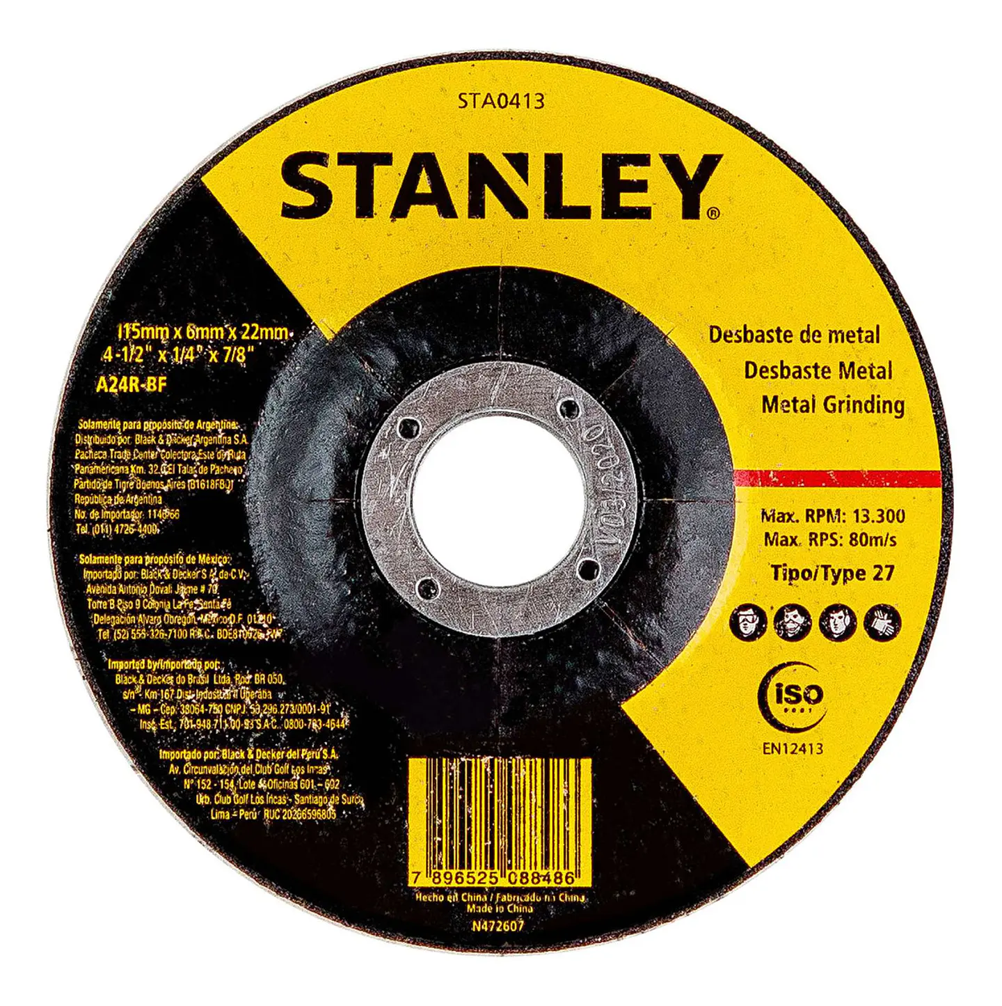 DISCO DESBASTE METAL 4,5x6mm STA0413 STANLEY ( CAJAS 25 U ) 1