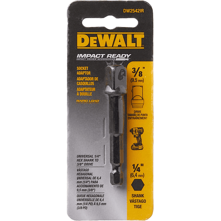 ADAPTADOR 1/4" HEX A CUADRANTE 3/8" IMPACT READY® DW2542IR G DEWALT