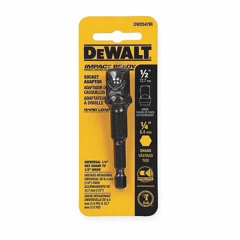 ADAPTADOR 1/4" HEX A CUADRANTE 1/2" IMPACT READY® DW2547R G DEWALT