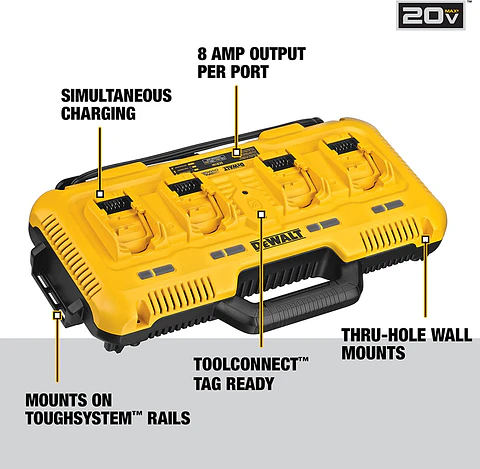 CARGADOR MULTIPLE 4 PUERTOS 12V/20V/60V DCB104 DEWALT