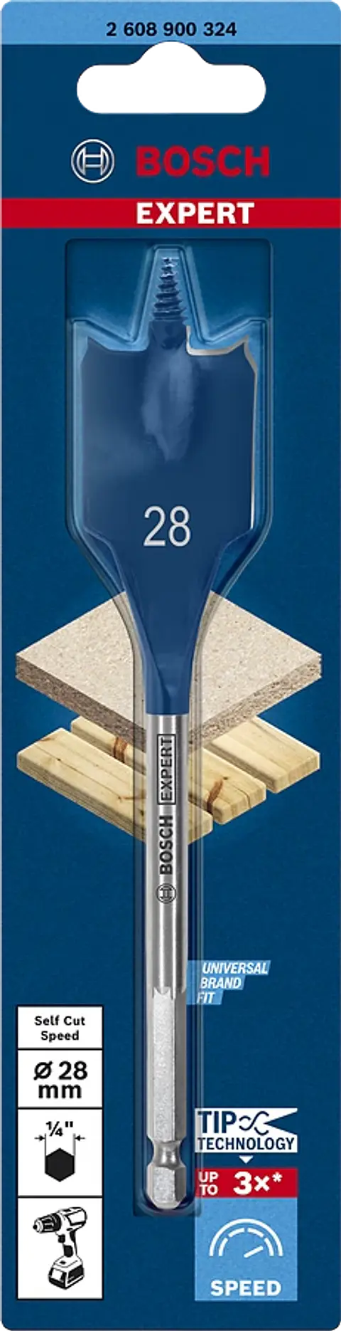 BROCA PLANA 28MM x 152MM SELF CUT SPEED BOSCH