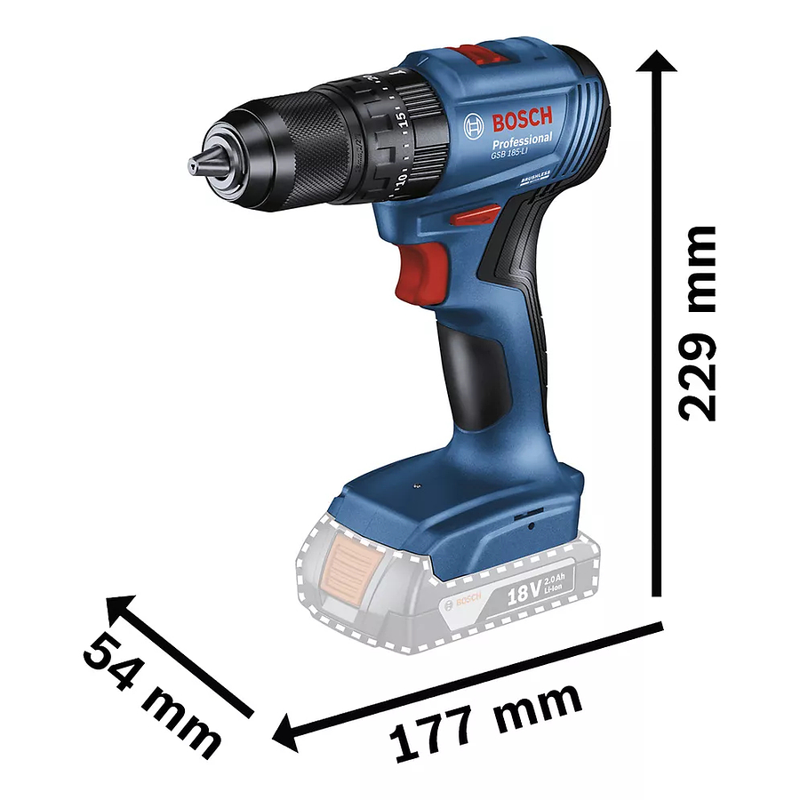 TALADRO INALAMBRICO DE 13MM GSB 185-LI 18V BRUSHLESS BOSCH