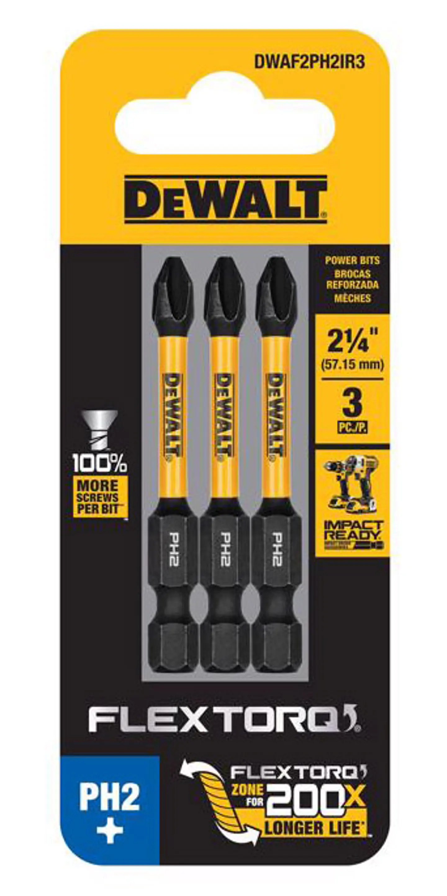 PUNTAS PHILLIPS 2-1/4'' N°2 3xDISPLAY FLEXTORQ DEWALT 1
