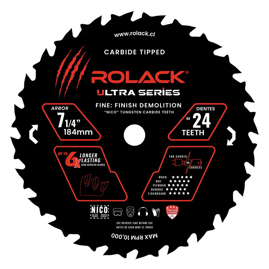 DISCO SIERRA MADERA ULTRA 7-1/4 24 DIENTES RCK0714024 ROLACK