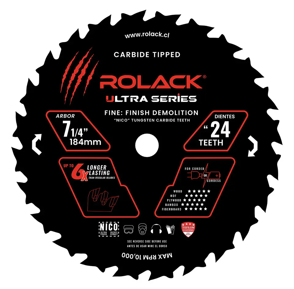 DISCO SIERRA MADERA ULTRA 7-1/4 24 DIENTES RCK0714024 ROLACK 3