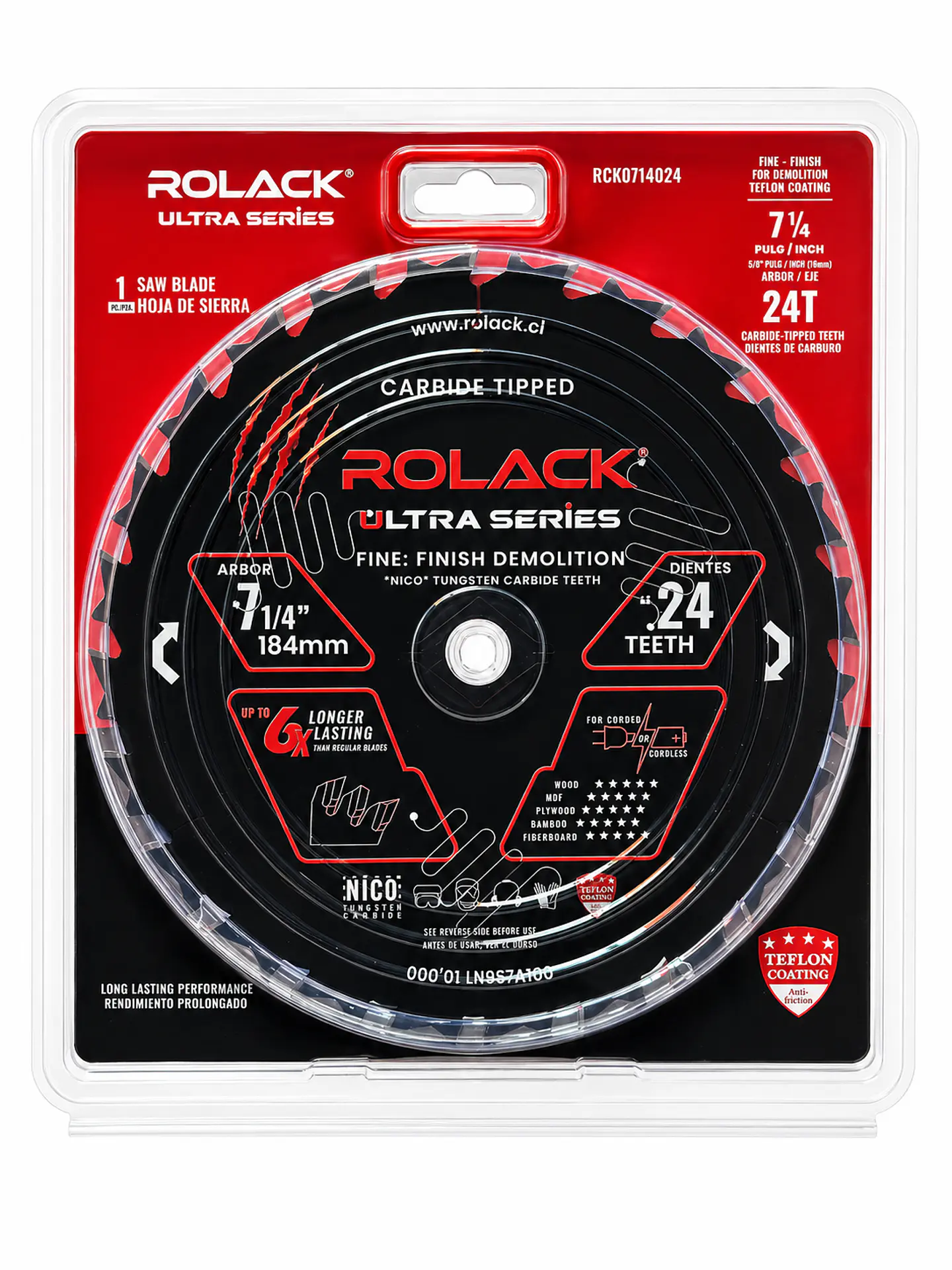 DISCO SIERRA MADERA ULTRA 7-1/4 24 DIENTES RCK0714024 ROLACK 2