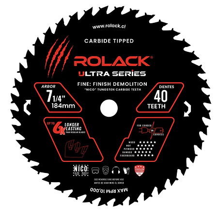 DISCO SIERRA MADERA ULTRA 7-1/4 40 DIENTES RCK0714040 ROLACK