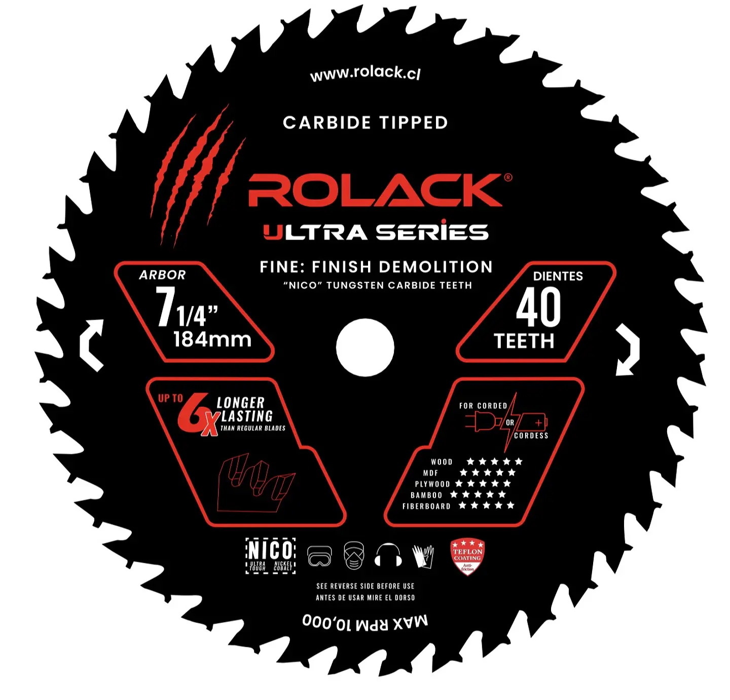 DISCO SIERRA MADERA ULTRA 7-1/4 40 DIENTES RCK0714040 ROLACK 3