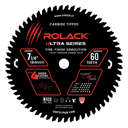 DISCO SIERRA MADERA ULTRA 7-1/4 60 DIENTES RCK0714060 ROLACK