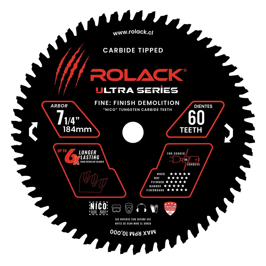 DISCO SIERRA MADERA ULTRA 7-1/4 60 DIENTES RCK0714060 ROLACK