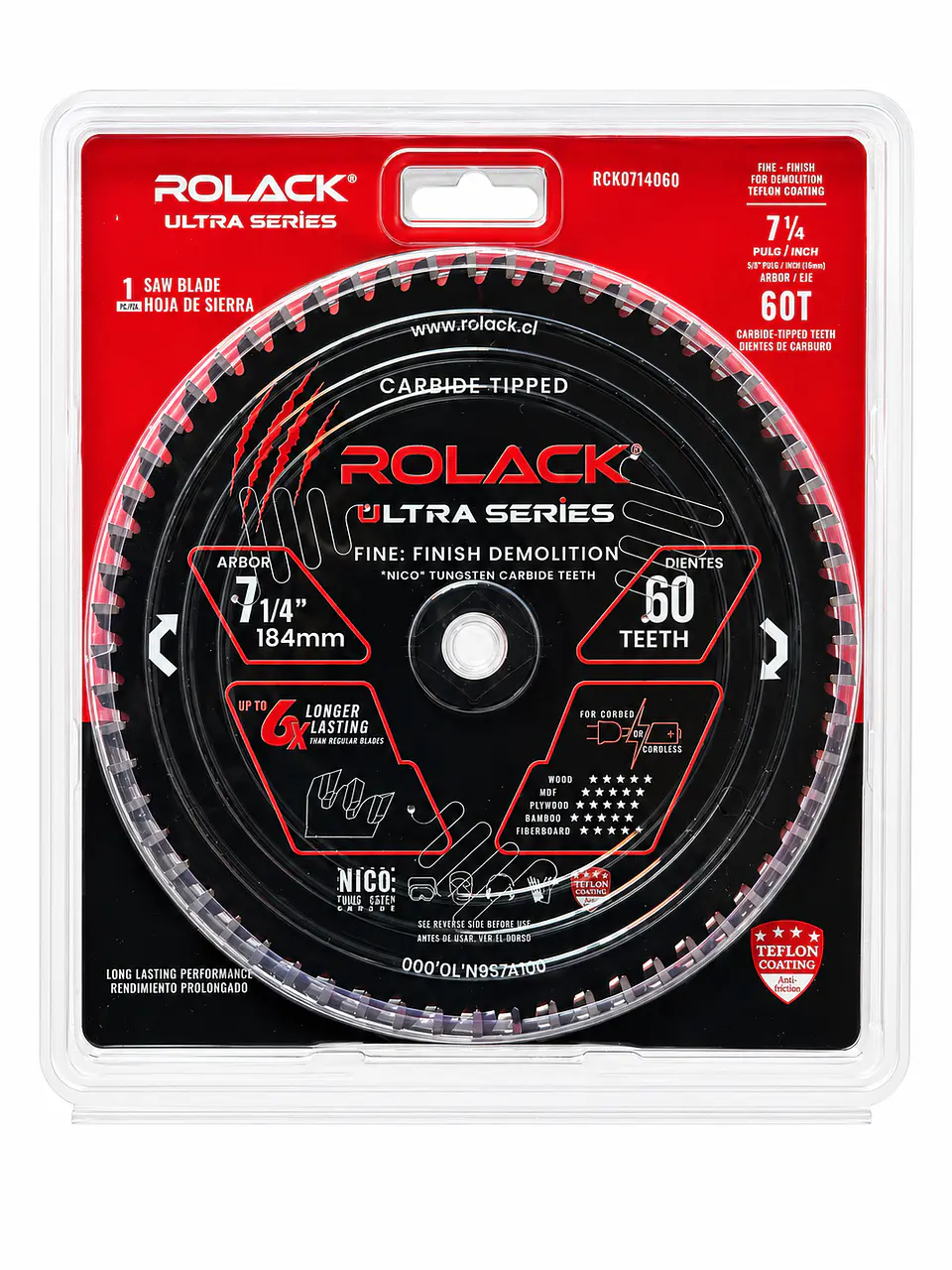 DISCO SIERRA MADERA ULTRA 7-1/4 60 DIENTES RCK0714060 ROLACK 2