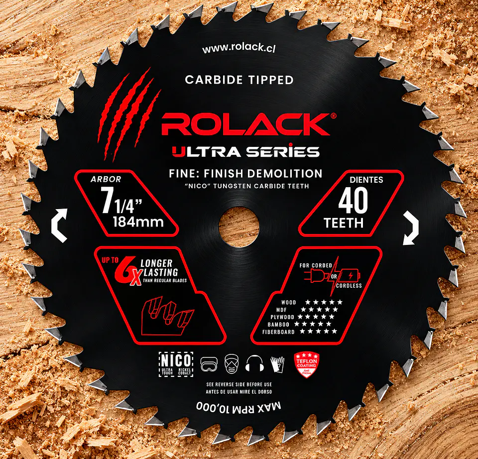 DISCO SIERRA MADERA ULTRA 7-1/4 40 DIENTES RCK0714040 ROLACK 1
