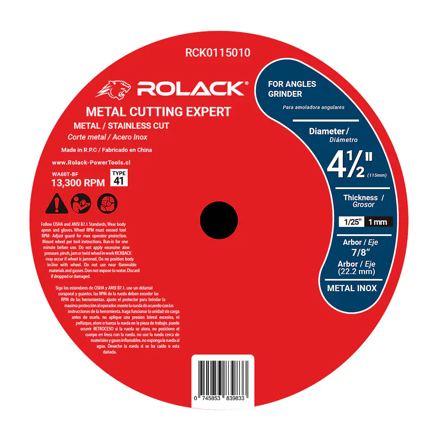 Disco Corte Metal Inox 4-1/2 x 1 mm Rolack ( Cajas 50 Uni )
