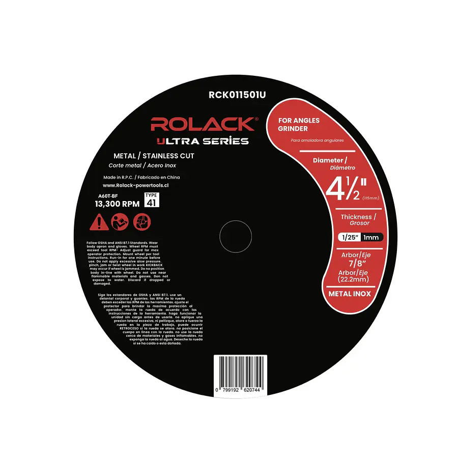 DISCOS DE CORTE ROLACK 4½” × 1,0 MM — METAL INOX (PACK DE 50 UNI) ROLACK