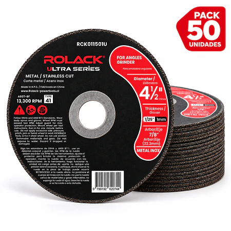 DISCOS DE CORTE ROLACK 4½” × 1,0 MM — METAL INOX (PACK DE 50 UNI) ROLACK