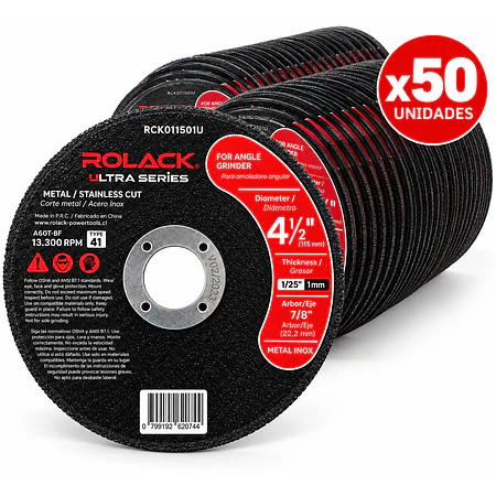 DISCOS DE CORTE ROLACK 4½” × 1,0 MM — METAL INOX (PACK DE 50 UNI) ROLACK
