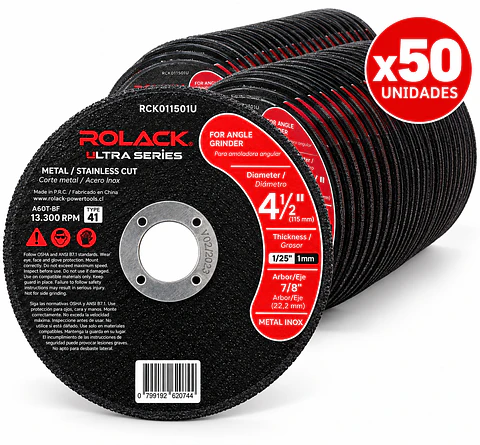 DISCOS DE CORTE ROLACK 4½” × 1,0 MM — METAL INOX (PACK DE 50 UNI) ROLACK