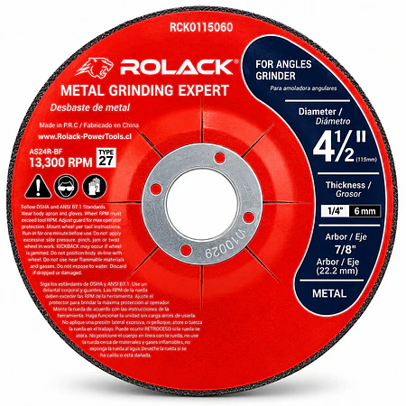 DISCO DESBASTE METAL 4-1/2" 6MM ROLACK (PACK 25 UNI)