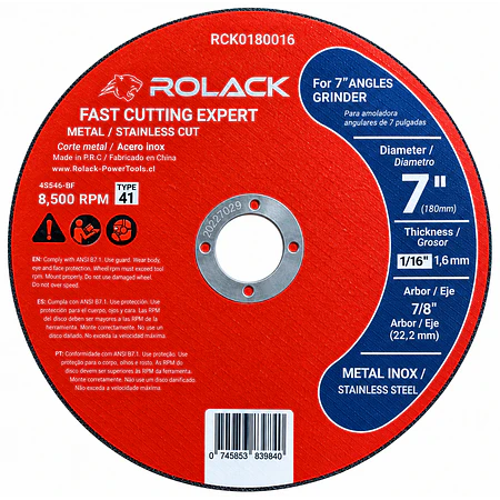 DISCO DE CORTE PARA METAL E INOX ROLACK 7” x 1,6 MM - PACK 50 UNIDADES 