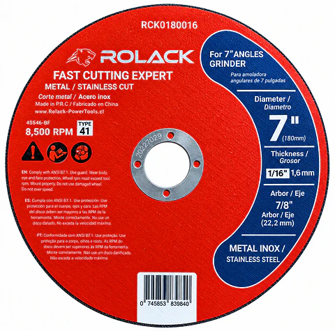 DISCO DE CORTE PARA METAL E INOX ROLACK 7” x 1,6 MM - PACK 50 UNIDADES 
