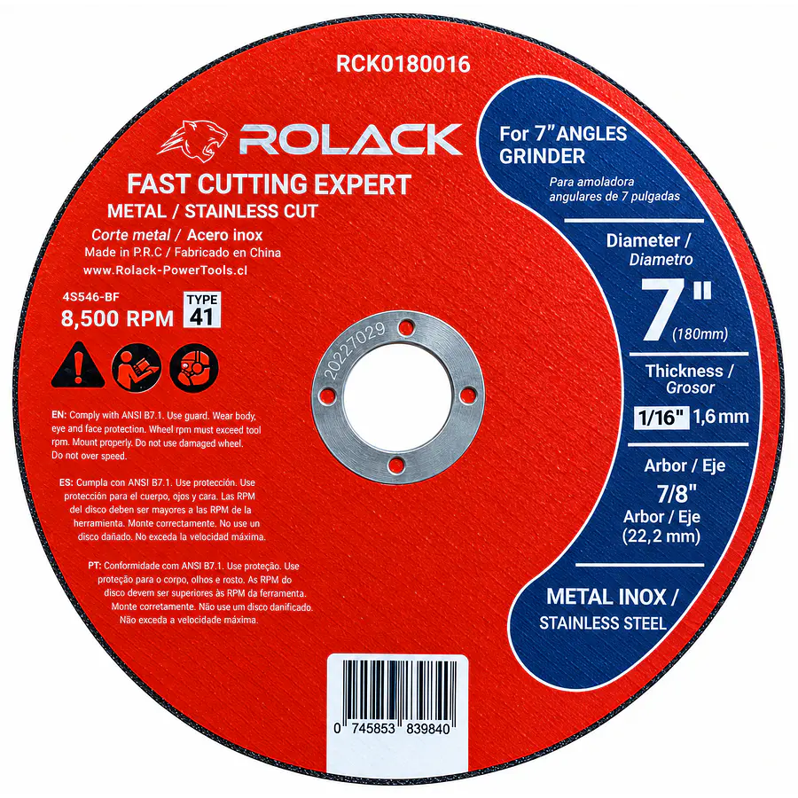 DISCO DE CORTE PARA METAL E INOX ROLACK 7” x 1,6 MM - PACK 50 UNIDADES 