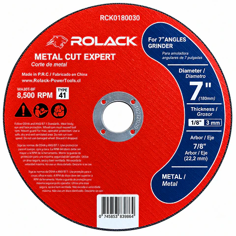 DISCO DE CORTE PARA METAL ROLACK 7” x 3,0 MM – PACK 50 UNIDADES 