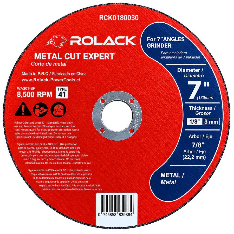 DISCO DE CORTE PARA METAL ROLACK 7” x 3,0 MM – PACK 50 UNIDADES 