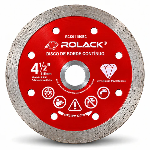 DISCO DIAMANTADO BORDE CONTINUO ROLACK 4½” (115 MM) – BORDE DE 10 MM PARA CERÁMICA Y AZULEJOS