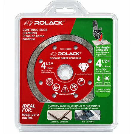 DISCO DIAMANTADO BORDE CONTINUO ROLACK 4½” (115 MM) – BORDE DE 10 MM PARA CERÁMICA Y AZULEJOS