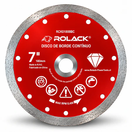 DISCO DIAMANTADO BORDE CONTINUO ROLACK 7” (180 MM) – BORDE DE 10 MM PARA CERÁMICA Y AZULEJOS