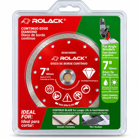 DISCO DIAMANTADO BORDE CONTINUO ROLACK 7” (180 MM) – BORDE DE 10 MM PARA CERÁMICA Y AZULEJOS
