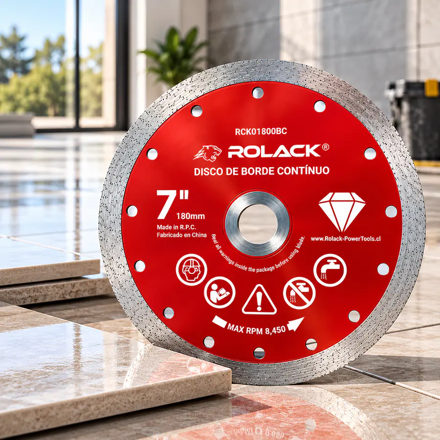 DISCO DIAMANTADO BORDE CONTINUO ROLACK 7” (180 MM) – BORDE DE 10 MM PARA CERÁMICA Y AZULEJOS