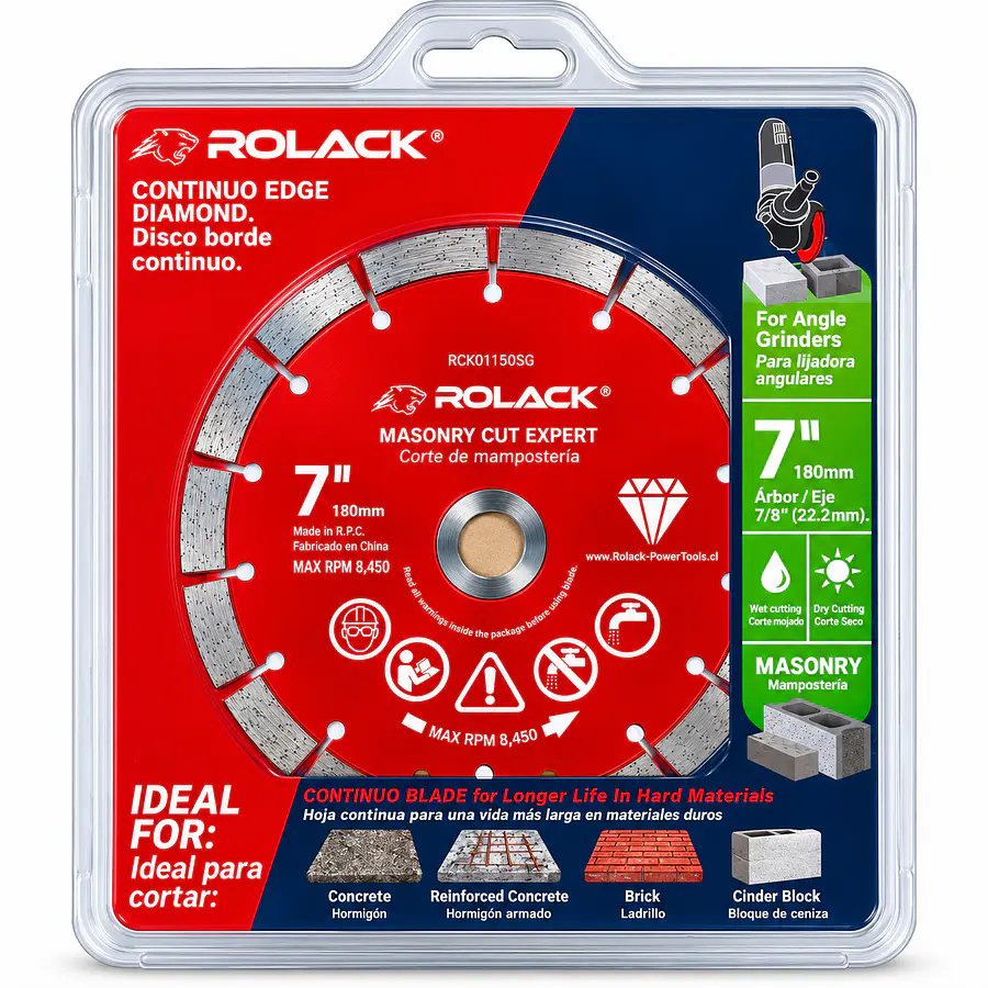 DISCO DIAMANTADO SEGMENTADO ROLACK 7” (180 MM) – SEGMENTOS DE 10 MM PARA HORMIGÓN Y MAMPOSTERÍA