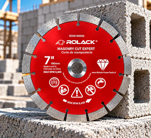 DISCO DIAMANTADO SEGMENTADO ROLACK 7” (180 MM) – SEGMENTOS DE 10 MM PARA HORMIGÓN Y MAMPOSTERÍA
