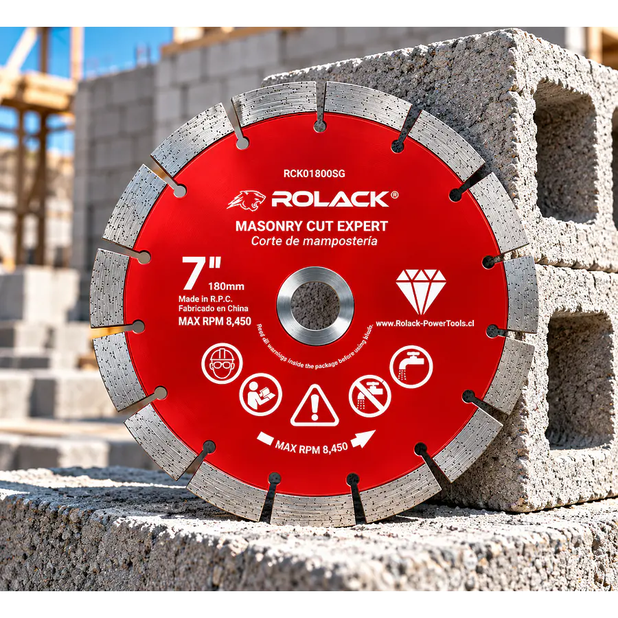 DISCO DIAMANTADO SEGMENTADO ROLACK 7” (180 MM) – SEGMENTOS DE 10 MM PARA HORMIGÓN Y MAMPOSTERÍA