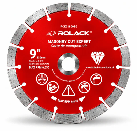 DISCO DIAMANTADO SEGMENTADO ROLACK 9” (230 MM) – SEGMENTOS DE 10 MM PARA HORMIGÓN Y MAMPOSTERÍA