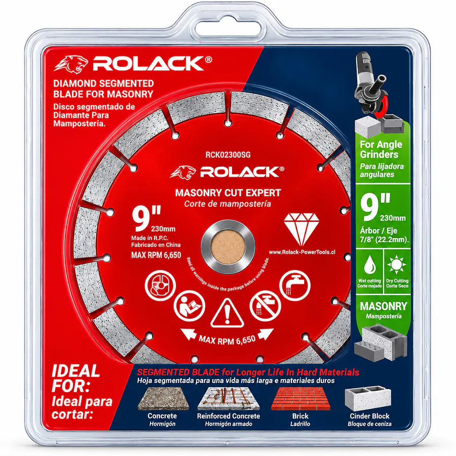 DISCO DIAMANTADO SEGMENTADO ROLACK 9” (230 MM) – SEGMENTOS DE 10 MM PARA HORMIGÓN Y MAMPOSTERÍA