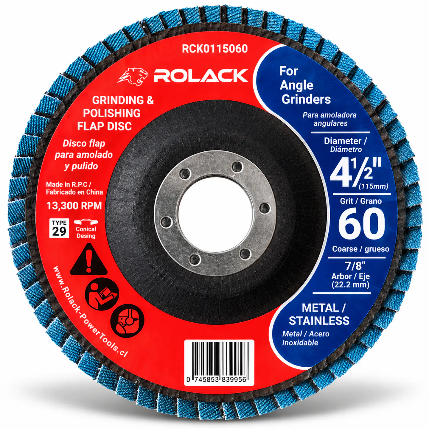 DISCO FLAP ROLACK 4½” GRANO 60 PARA METAL E INOX – CAJA 10 UNIDADES 1