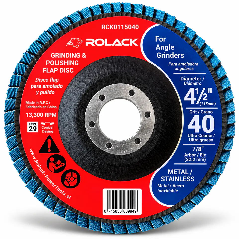 DISCO FLAP ROLACK 4½” GRANO 40 PARA METAL E INOX – CAJA 10 UNIDADES 2