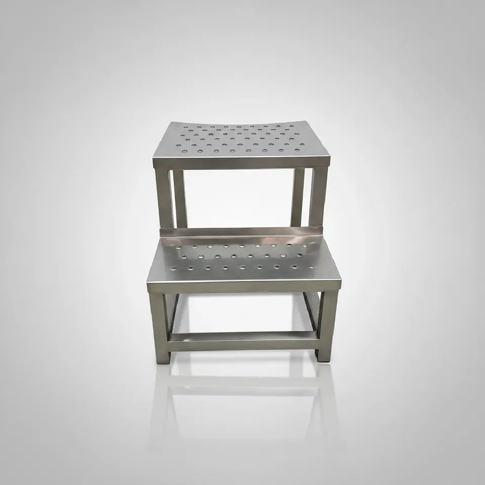 Escalera Industrial de 2 Peldaños en Acero Inoxidable Antideslizante 3
