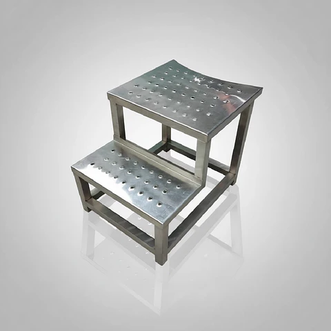 Escalera Industrial de 2 Peldaños en Acero Inoxidable Antideslizante