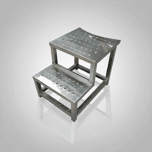 Escalera Industrial de 2 Peldaños en Acero Inoxidable Antideslizante 1