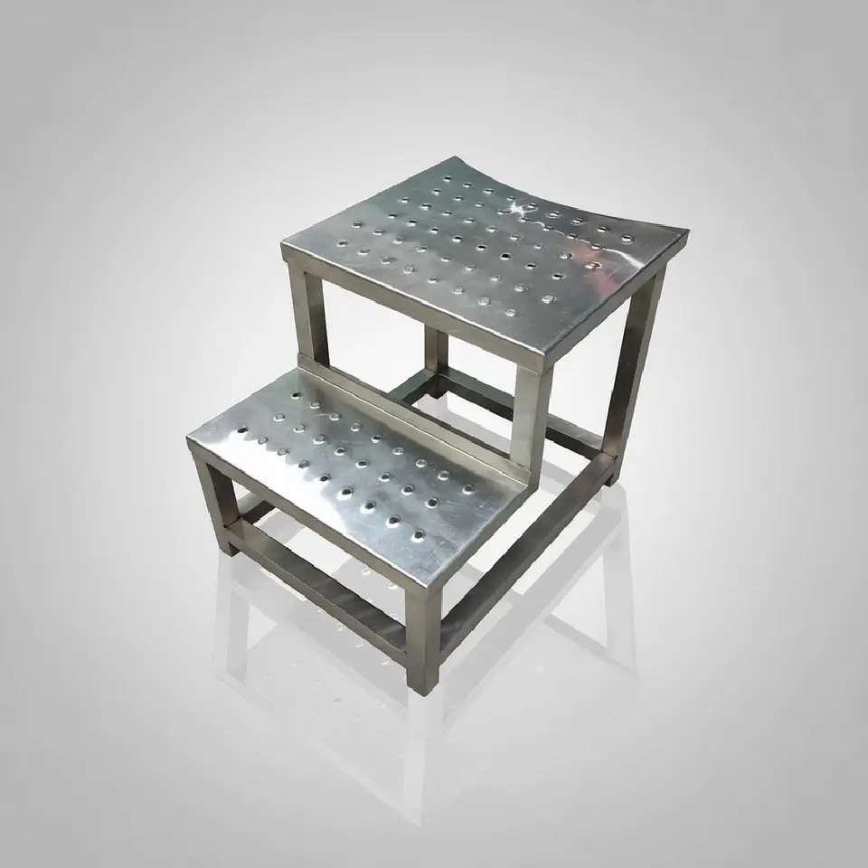 Escalera Industrial de 2 Peldaños en Acero Inoxidable Antideslizante 1