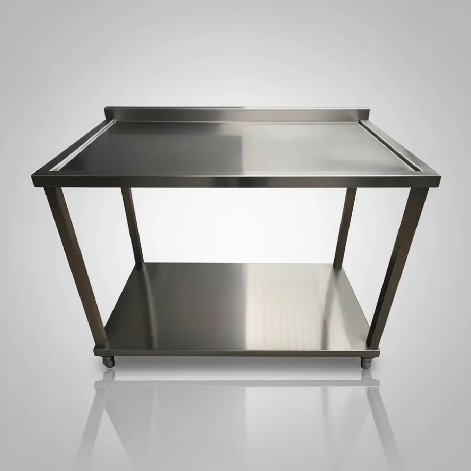 Mesa de Trabajo en Acero Inoxidable con Entrepaño y Ruedas (Con Salpicadero) 1